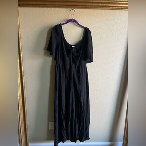 Ava & Viv Black Maxi Dress with Front Tie, Flutter Sleeves, and Slit